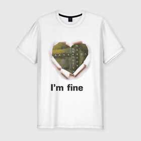 Мужская футболка премиум с принтом Бронированное сердце в Тюмени, 92% хлопок, 8% лайкра | приталенный силуэт, круглый вырез ворота, длина до линии бедра, короткий рукав | im fine | бронированное сердце | любовь | сердце | я в порядке