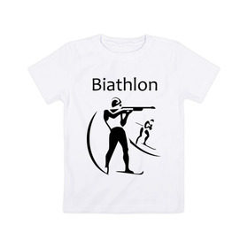 Детская футболка хлопок с принтом Биатлон в Тюмени, 100% хлопок | круглый вырез горловины, полуприлегающий силуэт, длина до линии бедер | biathlon | биатлон | спорт