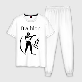 Мужская пижама хлопок с принтом Биатлон в Тюмени, 100% хлопок | брюки и футболка прямого кроя, без карманов, на брюках мягкая резинка на поясе и по низу штанин
 | biathlon | биатлон | спорт