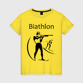 Женская футболка хлопок с принтом Биатлон в Тюмени, 100% хлопок | прямой крой, круглый вырез горловины, длина до линии бедер, слегка спущенное плечо | biathlon | биатлон | спорт