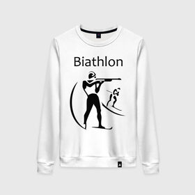 Женский свитшот хлопок с принтом Биатлон в Тюмени, 100% хлопок | прямой крой, круглый вырез, на манжетах и по низу широкая трикотажная резинка  | biathlon | биатлон | спорт