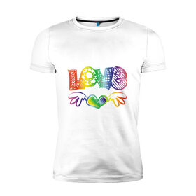 Мужская футболка премиум с принтом Rainbow love в Тюмени, 92% хлопок, 8% лайкра | приталенный силуэт, круглый вырез ворота, длина до линии бедра, короткий рукав | Тематика изображения на принте: 