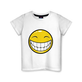 Детская футболка хлопок с принтом Позитивный смайлик (2) в Тюмени, 100% хлопок | круглый вырез горловины, полуприлегающий силуэт, длина до линии бедер | Тематика изображения на принте: зубы | настроение | позитив | рожица | смайл | улыбка