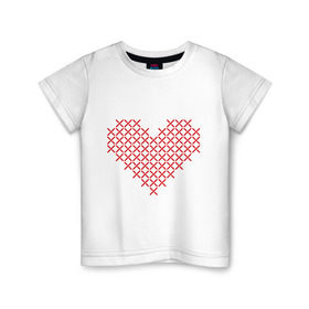 Детская футболка хлопок с принтом Сердце, вышивка крестиком в Тюмени, 100% хлопок | круглый вырез горловины, полуприлегающий силуэт, длина до линии бедер | любовь | отношения | рисунок | сердечко