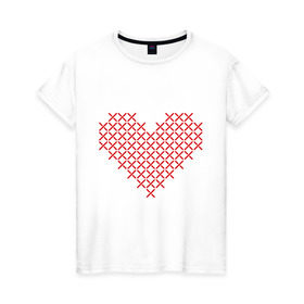 Женская футболка хлопок с принтом Сердце, вышивка крестиком в Тюмени, 100% хлопок | прямой крой, круглый вырез горловины, длина до линии бедер, слегка спущенное плечо | любовь | отношения | рисунок | сердечко