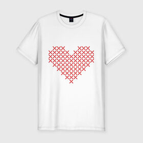 Мужская футболка премиум с принтом Сердце, вышивка крестиком в Тюмени, 92% хлопок, 8% лайкра | приталенный силуэт, круглый вырез ворота, длина до линии бедра, короткий рукав | Тематика изображения на принте: любовь | отношения | рисунок | сердечко