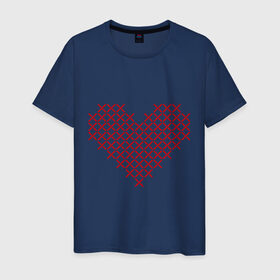 Мужская футболка хлопок с принтом Сердце, вышивка крестиком в Тюмени, 100% хлопок | прямой крой, круглый вырез горловины, длина до линии бедер, слегка спущенное плечо. | любовь | отношения | рисунок | сердечко