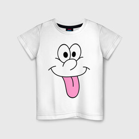 Детская футболка хлопок с принтом Балдею от всего в Тюмени, 100% хлопок | круглый вырез горловины, полуприлегающий силуэт, длина до линии бедер | позитив | рожа | рожица | смайл | смайлик | улыбка | улыбочка | язык