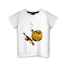 Детская футболка хлопок с принтом Smile Gangster в Тюмени, 100% хлопок | круглый вырез горловины, полуприлегающий силуэт, длина до линии бедер | smile gangster | автомат | колобок | оружие | смайл гангстер