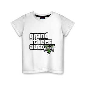 Детская футболка хлопок с принтом GTA 5 в Тюмени, 100% хлопок | круглый вырез горловины, полуприлегающий силуэт, длина до линии бедер | Тематика изображения на принте: gta | игры | лого gta