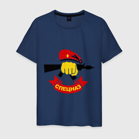 Мужская футболка хлопок с принтом Спецназ ВВ в Тюмени, 100% хлопок | прямой крой, круглый вырез горловины, длина до линии бедер, слегка спущенное плечо. | берет | винтовка | военные | кулак | рука | силовые структуры