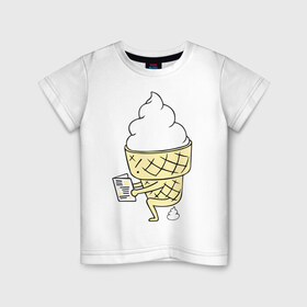 Детская футболка хлопок с принтом Мороженко в Тюмени, 100% хлопок | круглый вырез горловины, полуприлегающий силуэт, длина до линии бедер | десерт | еда | мороженое | прикольные картинки | рожок