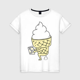 Женская футболка хлопок с принтом Мороженко в Тюмени, 100% хлопок | прямой крой, круглый вырез горловины, длина до линии бедер, слегка спущенное плечо | десерт | еда | мороженое | прикольные картинки | рожок