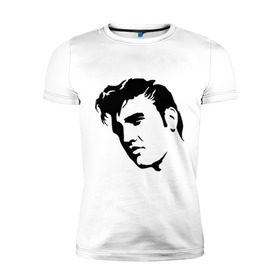 Мужская футболка премиум с принтом Элвис Пресли. (Elvis Presley) в Тюмени, 92% хлопок, 8% лайкра | приталенный силуэт, круглый вырез ворота, длина до линии бедра, короткий рукав | Тематика изображения на принте: rocknroll | лицо | музыка | певец | ретро | рок н ролл