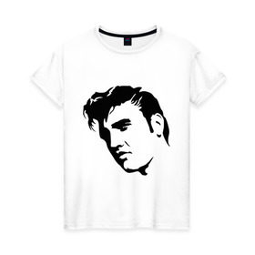 Женская футболка хлопок с принтом Элвис Пресли. (Elvis Presley) в Тюмени, 100% хлопок | прямой крой, круглый вырез горловины, длина до линии бедер, слегка спущенное плечо | rocknroll | лицо | музыка | певец | ретро | рок н ролл