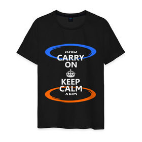 Мужская футболка хлопок с принтом Keep calm... (portal) в Тюмени, 100% хлопок | прямой крой, круглый вырез горловины, длина до линии бедер, слегка спущенное плечо. | Тематика изображения на принте: keep calm | keep calm porta | сохраняйте спокойствиеl