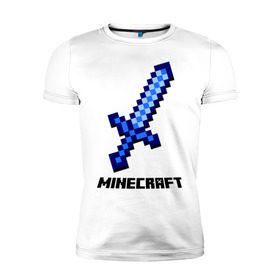 Мужская футболка премиум с принтом Меч minecraft в Тюмени, 92% хлопок, 8% лайкра | приталенный силуэт, круглый вырез ворота, длина до линии бедра, короткий рукав | boom | minecraft | игры | компьютерные игры | майнкрафт