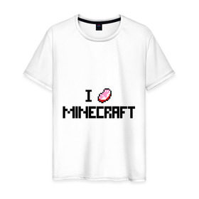Мужская футболка хлопок с принтом I love minecraft в Тюмени, 100% хлопок | прямой крой, круглый вырез горловины, длина до линии бедер, слегка спущенное плечо. | boom | i love minecraft | minecraft | игры | компьютерные игры | майнкрафт | я люблю майнкрафт