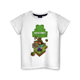 Детская футболка хлопок с принтом Мир из блоков в Тюмени, 100% хлопок | круглый вырез горловины, полуприлегающий силуэт, длина до линии бедер | Тематика изображения на принте: boom | minecraft | игры | компьютерные игры | майнкрафт