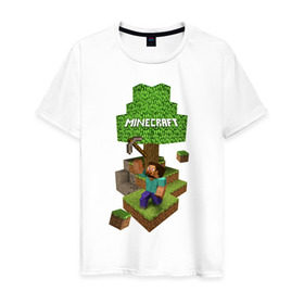 Мужская футболка хлопок с принтом Мир из блоков в Тюмени, 100% хлопок | прямой крой, круглый вырез горловины, длина до линии бедер, слегка спущенное плечо. | boom | minecraft | игры | компьютерные игры | майнкрафт