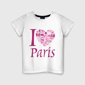 Детская футболка хлопок с принтом люблю Париж в Тюмени, 100% хлопок | круглый вырез горловины, полуприлегающий силуэт, длина до линии бедер | Тематика изображения на принте: i love paris | i paris | люблю париж | я люблю париж