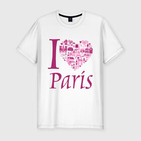Мужская футболка премиум с принтом люблю Париж в Тюмени, 92% хлопок, 8% лайкра | приталенный силуэт, круглый вырез ворота, длина до линии бедра, короткий рукав | i love paris | i paris | люблю париж | я люблю париж