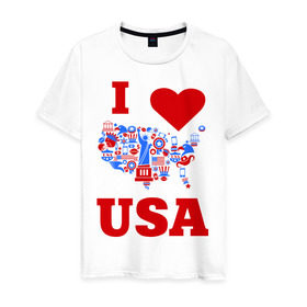 Мужская футболка хлопок с принтом Я люблю Америку в Тюмени, 100% хлопок | прямой крой, круглый вырез горловины, длина до линии бедер, слегка спущенное плечо. | i love usa | я люблю америку