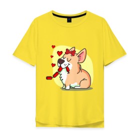 Мужская футболка хлопок Oversize с принтом Влюбленная собачка в Тюмени, 100% хлопок | свободный крой, круглый ворот, “спинка” длиннее передней части | влюбленная собачка | собачка