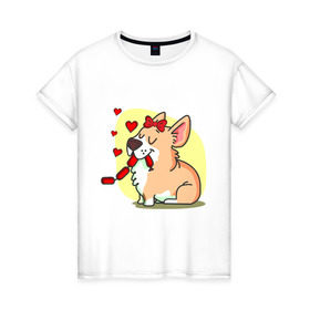 Женская футболка хлопок с принтом Влюбленная собачка в Тюмени, 100% хлопок | прямой крой, круглый вырез горловины, длина до линии бедер, слегка спущенное плечо | влюбленная собачка | собачка
