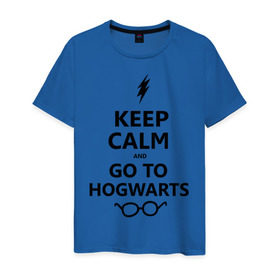 Мужская футболка хлопок с принтом Keep calm and go to hogwarts. в Тюмени, 100% хлопок | прямой крой, круглый вырез горловины, длина до линии бедер, слегка спущенное плечо. | keep calm | сохраняйте спокойствие