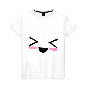 Женская футболка хлопок с принтом Kawaii Face кавайная рожица в Тюмени, 100% хлопок | прямой крой, круглый вырез горловины, длина до линии бедер, слегка спущенное плечо | smile | каваи | кавайи фейс | рожица | смайл