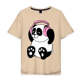 Мужская футболка хлопок Oversize с принтом Panda in headphones (панда в наушниках) в Тюмени, 100% хлопок | свободный крой, круглый ворот, “спинка” длиннее передней части | панда