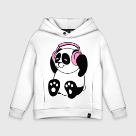 Детское худи Oversize хлопок с принтом Panda in headphones (панда в наушниках) в Тюмени, френч-терри — 70% хлопок, 30% полиэстер. Мягкий теплый начес внутри —100% хлопок | боковые карманы, эластичные манжеты и нижняя кромка, капюшон на магнитной кнопке | Тематика изображения на принте: панда