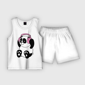 Детская пижама с шортами хлопок с принтом Panda in headphones (панда в наушниках) в Тюмени,  |  | Тематика изображения на принте: панда