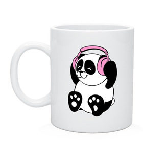 Кружка с принтом Panda in headphones (панда в наушниках) в Тюмени, керамика | объем — 330 мл, диаметр — 80 мм. Принт наносится на бока кружки, можно сделать два разных изображения | Тематика изображения на принте: панда