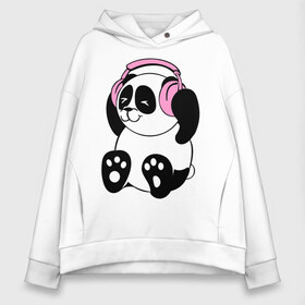 Женское худи Oversize хлопок с принтом Panda in headphones (панда в наушниках) в Тюмени, френч-терри — 70% хлопок, 30% полиэстер. Мягкий теплый начес внутри —100% хлопок | боковые карманы, эластичные манжеты и нижняя кромка, капюшон на магнитной кнопке | панда