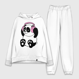 Женский костюм хлопок Oversize с принтом Panda in headphones (панда в наушниках) в Тюмени,  |  | Тематика изображения на принте: панда