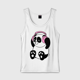 Женская майка хлопок с принтом Panda in headphones (панда в наушниках) в Тюмени, 95% хлопок, 5% эластан |  | панда