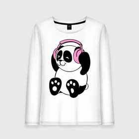 Женский лонгслив хлопок с принтом Panda in headphones (панда в наушниках) в Тюмени, 100% хлопок |  | Тематика изображения на принте: панда