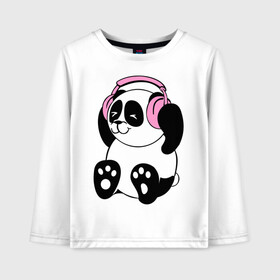 Детский лонгслив хлопок с принтом Panda in headphones (панда в наушниках) в Тюмени, 100% хлопок | круглый вырез горловины, полуприлегающий силуэт, длина до линии бедер | панда
