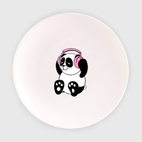 Тарелка 3D с принтом Panda in headphones (панда в наушниках) в Тюмени, фарфор | диаметр - 210 мм
диаметр для нанесения принта - 120 мм | Тематика изображения на принте: панда