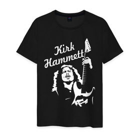 Мужская футболка хлопок с принтом Kirk Hammett (Metallica) в Тюмени, 100% хлопок | прямой крой, круглый вырез горловины, длина до линии бедер, слегка спущенное плечо. | металлика