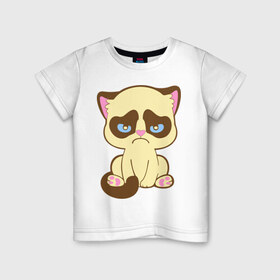 Детская футболка хлопок с принтом Недовольный котёнок в Тюмени, 100% хлопок | круглый вырез горловины, полуприлегающий силуэт, длина до линии бедер | Тематика изображения на принте: киса | котенок | котик | кошка | хмурый кот