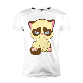 Мужская футболка премиум с принтом Недовольный котёнок в Тюмени, 92% хлопок, 8% лайкра | приталенный силуэт, круглый вырез ворота, длина до линии бедра, короткий рукав | Тематика изображения на принте: киса | котенок | котик | кошка | хмурый кот