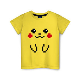Детская футболка хлопок с принтом Bit Pikachu в Тюмени, 100% хлопок | круглый вырез горловины, полуприлегающий силуэт, длина до линии бедер | 8 бит | pockemon | пикачу. покемоны | пиксели | покемон