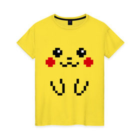 Женская футболка хлопок с принтом Bit Pikachu в Тюмени, 100% хлопок | прямой крой, круглый вырез горловины, длина до линии бедер, слегка спущенное плечо | 8 бит | pockemon | пикачу. покемоны | пиксели | покемон