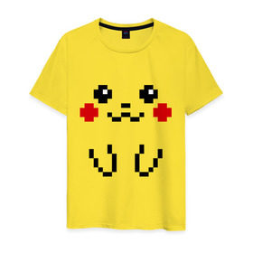 Мужская футболка хлопок с принтом Bit Pikachu в Тюмени, 100% хлопок | прямой крой, круглый вырез горловины, длина до линии бедер, слегка спущенное плечо. | 8 бит | pockemon | пикачу. покемоны | пиксели | покемон