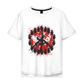 Мужская футболка хлопок Oversize с принтом знак peace мир оружием в Тюмени, 100% хлопок | свободный крой, круглый ворот, “спинка” длиннее передней части | Тематика изображения на принте: peace | знак peace мир оружие | мир