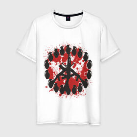 Мужская футболка хлопок с принтом знак peace мир оружием в Тюмени, 100% хлопок | прямой крой, круглый вырез горловины, длина до линии бедер, слегка спущенное плечо. | Тематика изображения на принте: peace | знак peace мир оружие | мир