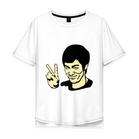 Мужская футболка хлопок Oversize с принтом Позитивный Брюс Ли в Тюмени, 100% хлопок | свободный крой, круглый ворот, “спинка” длиннее передней части | брюс ли